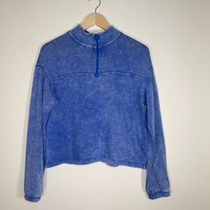 SO Lounge Life | Blue Stonewash Quarter-Zip Cropped Sweatshirt | Medium